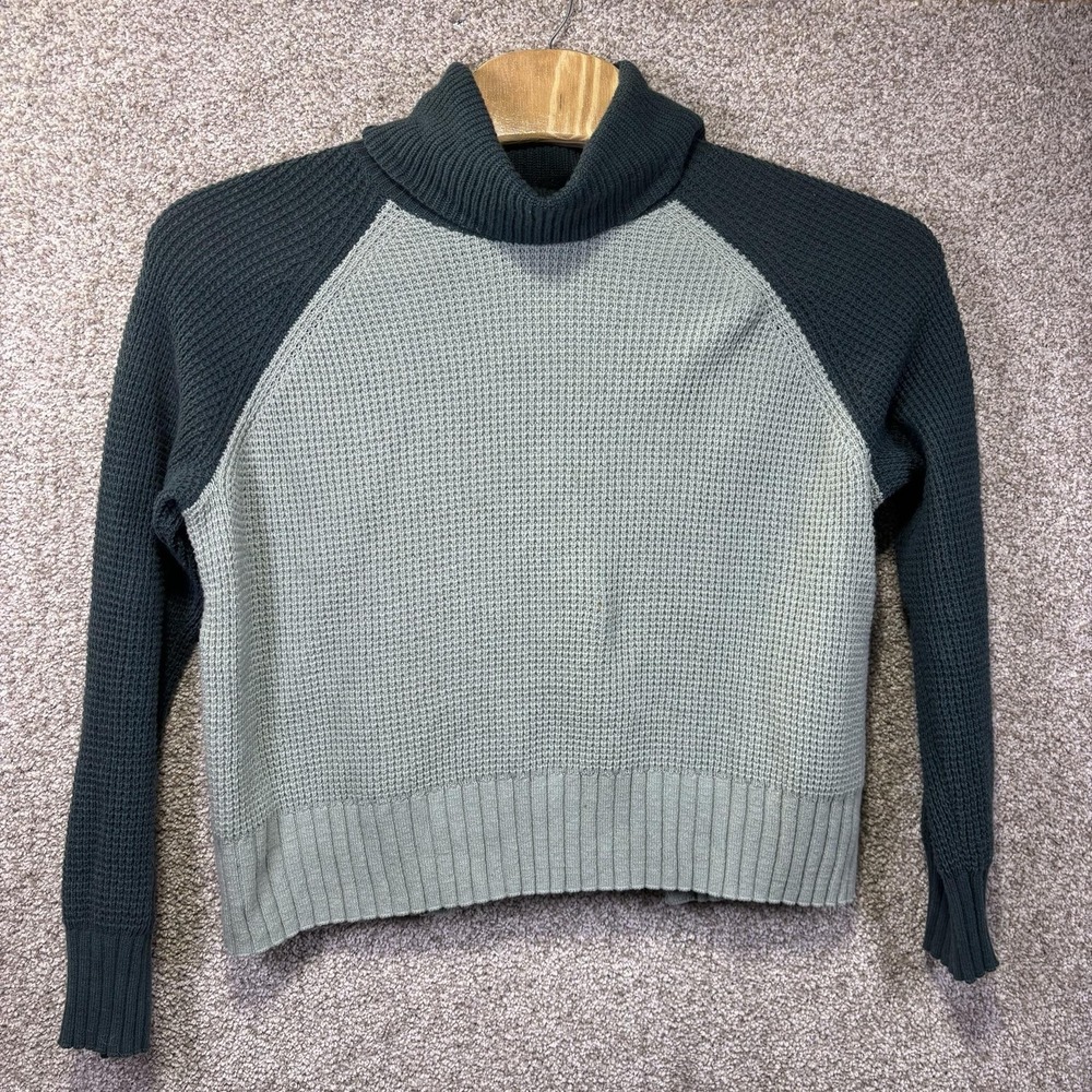 Madewell Sweater Womens Large Green Waffle Knit‎ Mock Neck Raglan Open Back